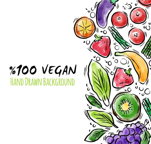 彩绘纯素食主义水果和蔬菜矢量素材16素材网精选