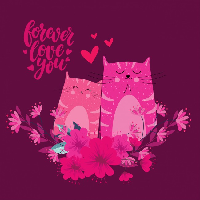 创意猫咪情侣和花卉矢量素材16图库网精选
