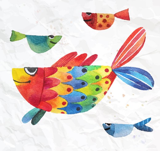 创意水彩鱼设计矢量素材16图库网精选
