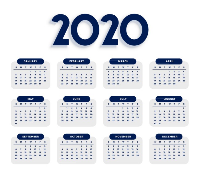简洁2020年年历设计矢量素材普贤居