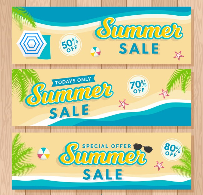 3款创意沙滩夏季促销banner矢量素材16图库网精选