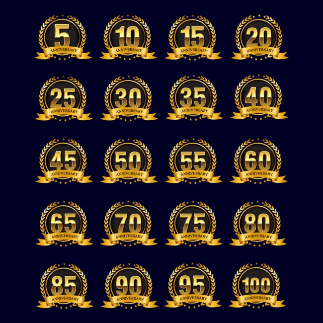 20款金色周年纪念数字标签矢量图普贤居素材网精选