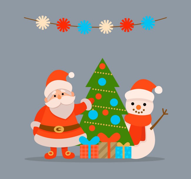 可爱圣诞老人和雪人矢量素材16图库网精选