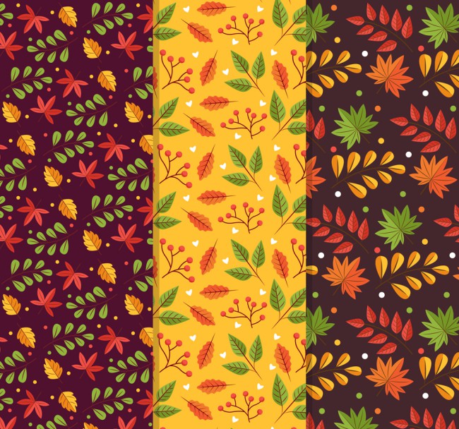 3款彩色秋季叶子无缝背景矢量素材16图库网精选