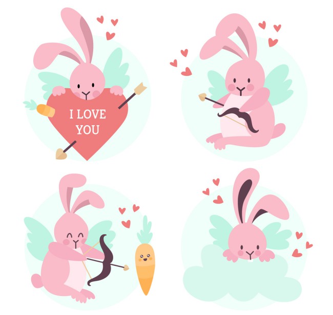 4款粉色情人节兔子矢量素材16图库网精选
