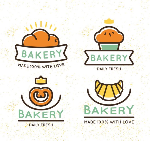 4款彩色面包店标签矢量素材16素材网精选