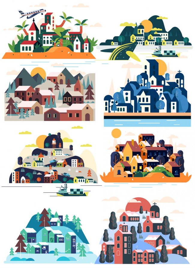 8款创意城镇建筑风景矢量素材16图库网精选