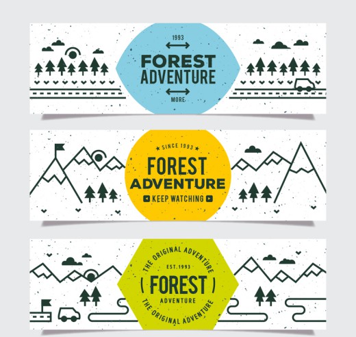 3款手绘森林探险banner矢量图16素材网精选
