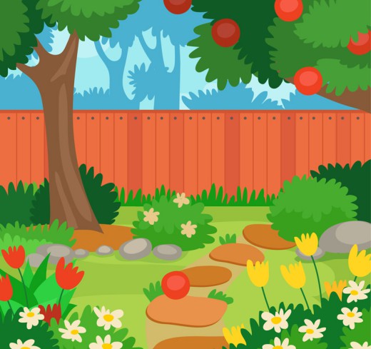 卡通私人花园庭院风景矢量素材16图库网精选
