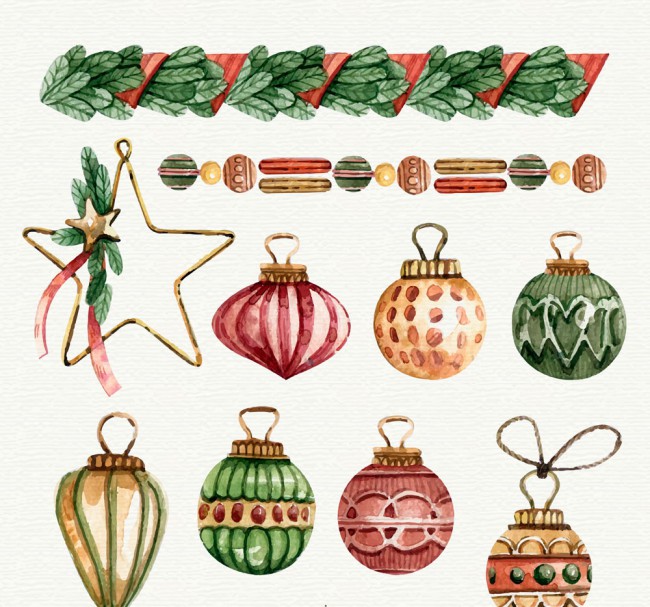 10款水彩绘圣诞吊球挂饰矢量图素材中国网精选