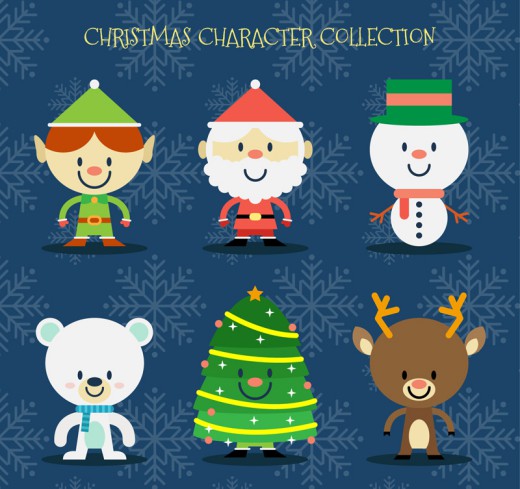 6款可爱圣诞角色和圣诞树矢量素材16图库网精选