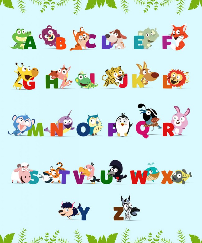 26个可爱动物装饰字母矢量素材16设