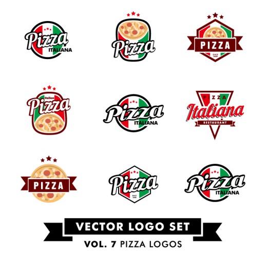 9款彩色披萨标志矢量素材16素材网精选
