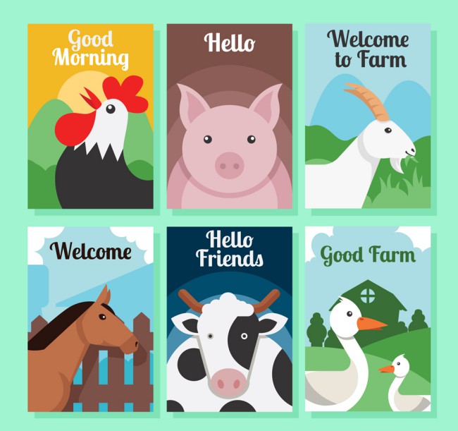 6款创意农场动物卡片矢量素材普贤居素材网精选