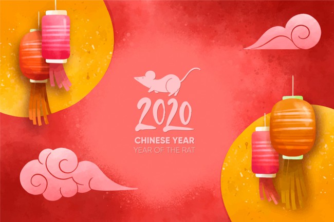 2020年彩色灯笼鼠年贺卡矢量图素材中国网精选