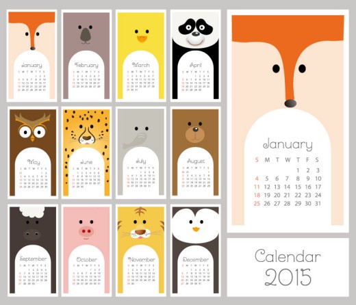 2015动物卡片年历矢量素材16设计网精选