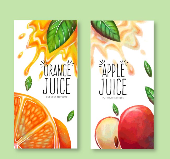 2款彩绘橙子和苹果果汁banner矢量素材16图库网精选