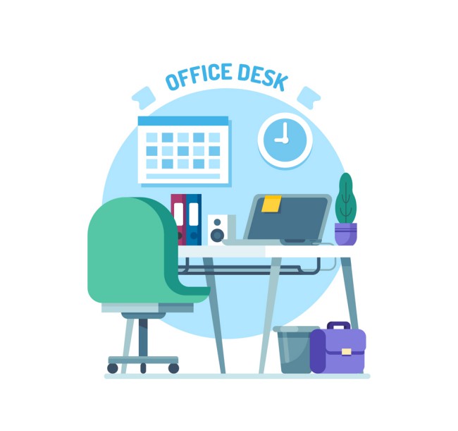 蓝色私人办公桌设计矢量图16设计网精选