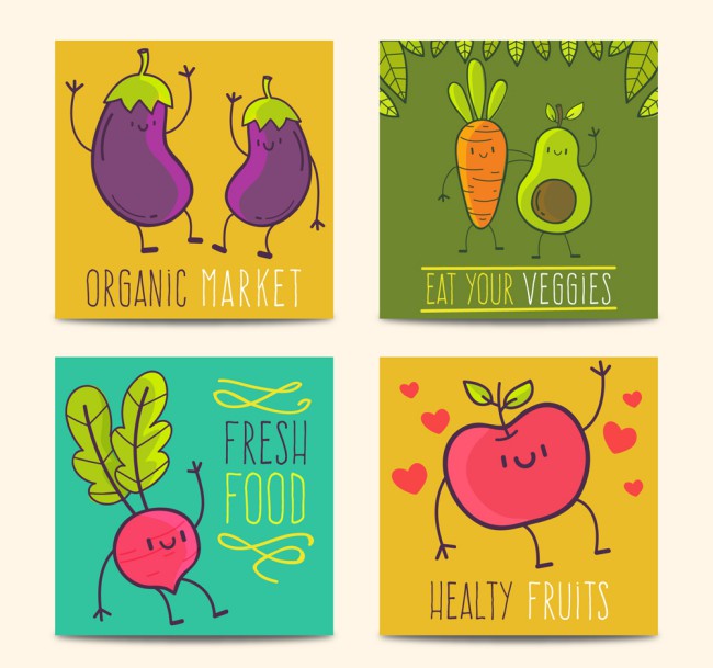 4款手绘蔬菜水果卡片矢量图素材中国网精选