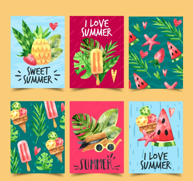 6款彩色夏季卡片设计矢量图素材中国网精选