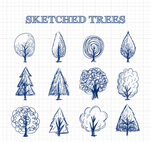 12款手绘树木草图矢量素材16图库网