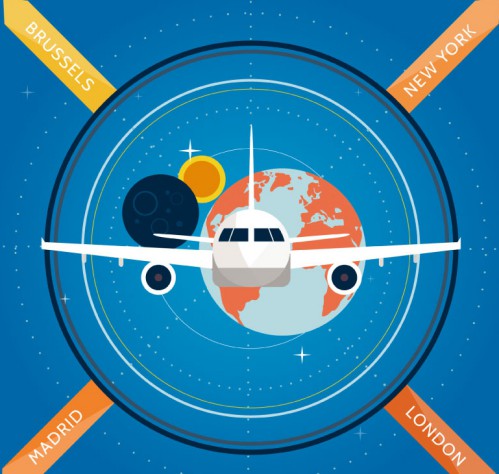 环球商务飞机插画矢量图16设计网精选