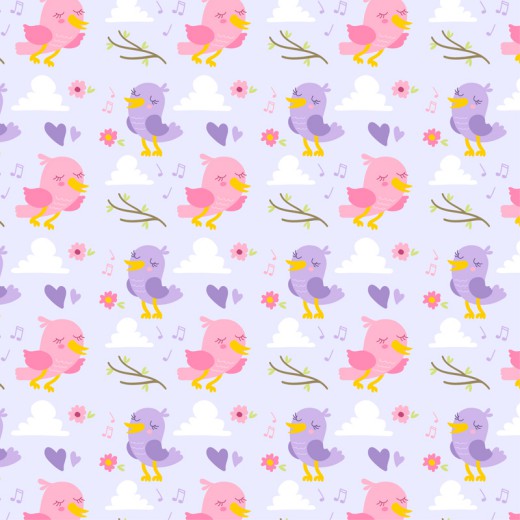 紫色鸟和粉色鸟无缝背景矢量素材16图库网精选