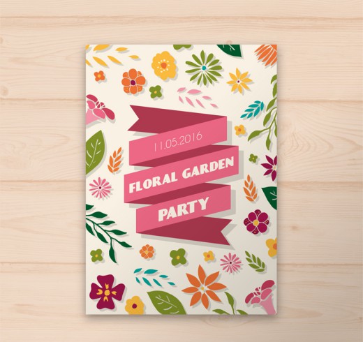 彩色花卉花园派对邀请卡矢量素材16图库网精选