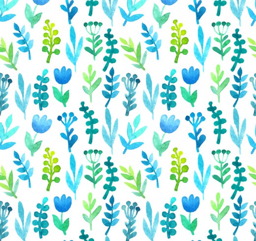 清新蓝绿色水彩花朵无缝背景矢量图16素材网精选