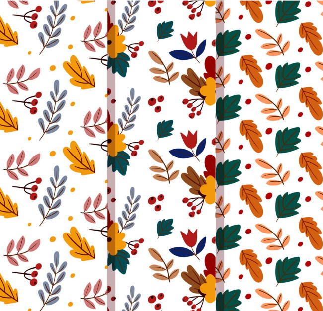 3款彩色树叶和浆果无缝背景矢量图16素材网精选