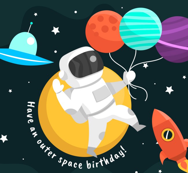 创意太空宇航员生日贺卡矢量素材16图库网精选
