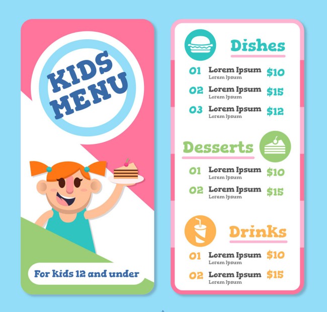 可爱女孩儿童菜单设计矢量图16图库网精选