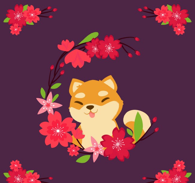 可爱樱花和狐狸矢量素材16图库网精选