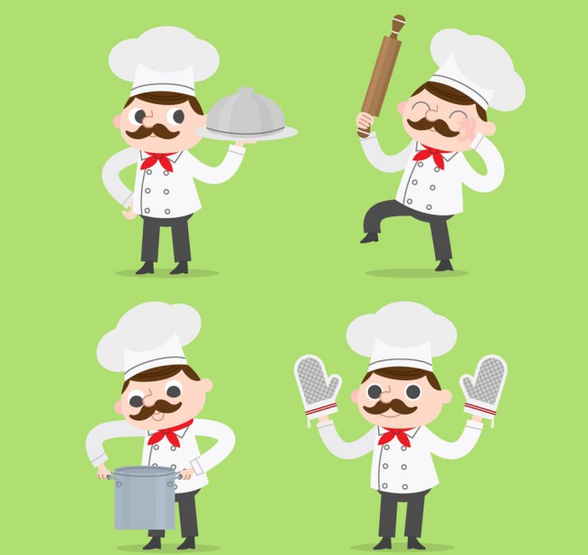 4款卡通烹饪中的男厨师矢量素材普贤居素材网精选