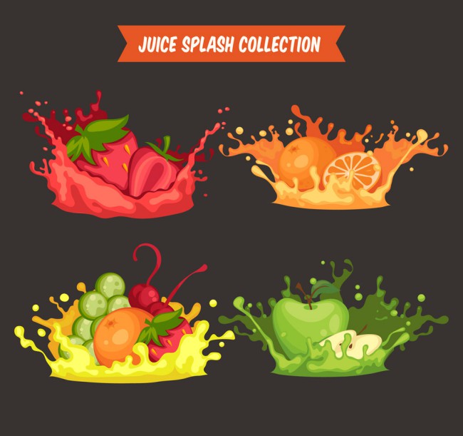 4款彩色动感新鲜水果汁矢量图素材中国网精选
