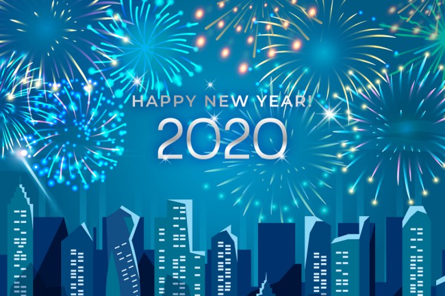 2020年蓝色城市烟花贺卡矢量图16图库网精选