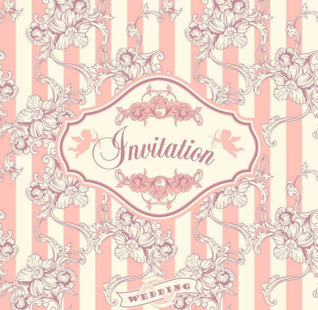 粉色古典花卉婚礼海报矢量素材16图库网精选