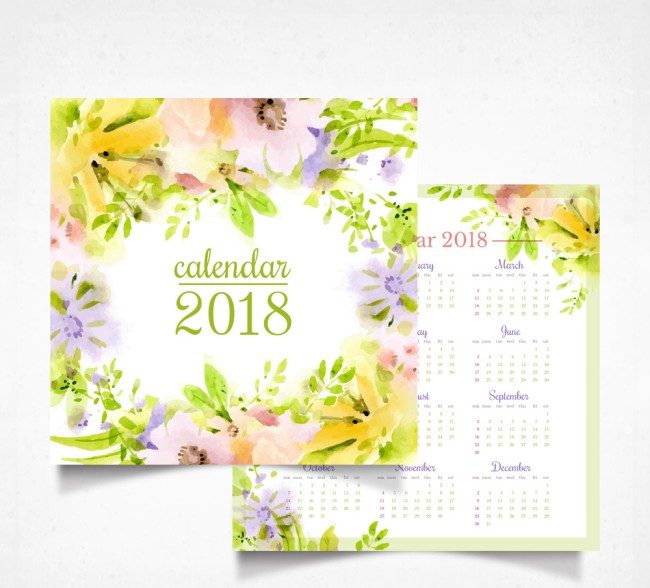 2018年水彩绘花卉年历设计矢量素材16设计网精选