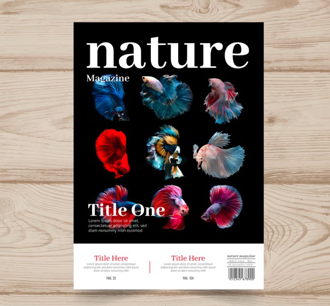 彩绘金鱼自然杂志封面矢量素材素材