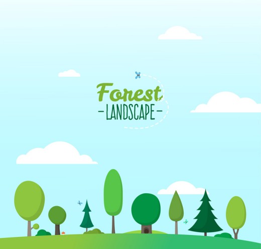 卡通绿色树林风景矢量素材16设计网精选