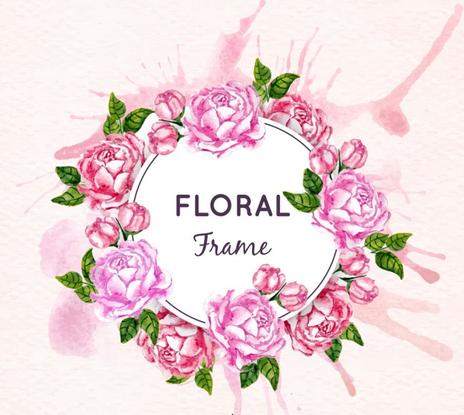 水彩绘粉色玫瑰花框架矢量素材16图库网精选