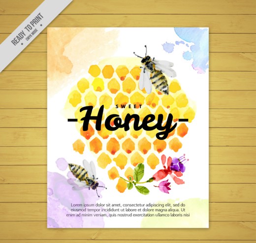 彩绘蜂窝和蜜蜂卡片矢量素材16设计网精选