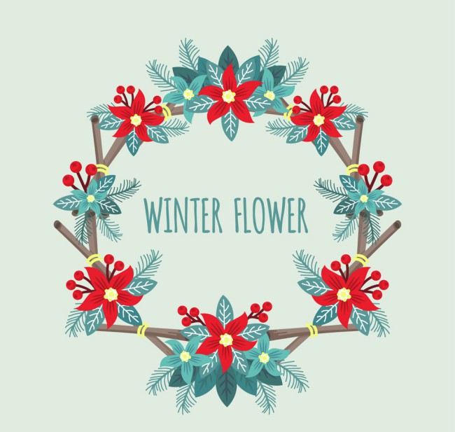 彩色冬季一品红花环设计矢量素材16设计网精选