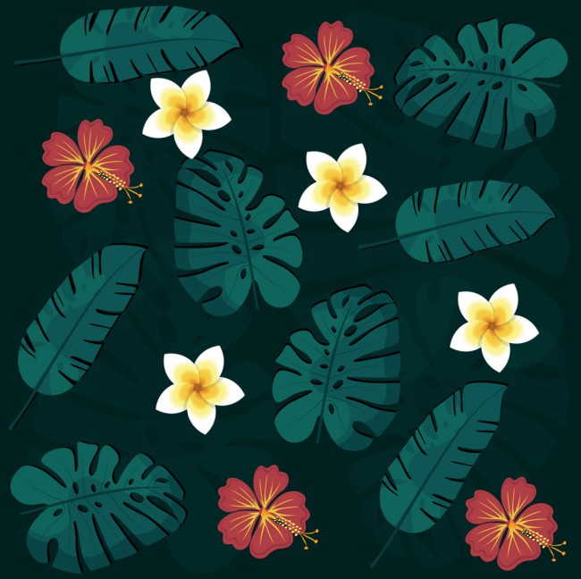 热带花卉树叶无缝背景矢量图16图库网精选