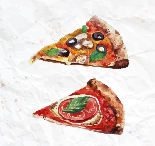 2款水彩绘三角披萨矢量素材素材天下精选