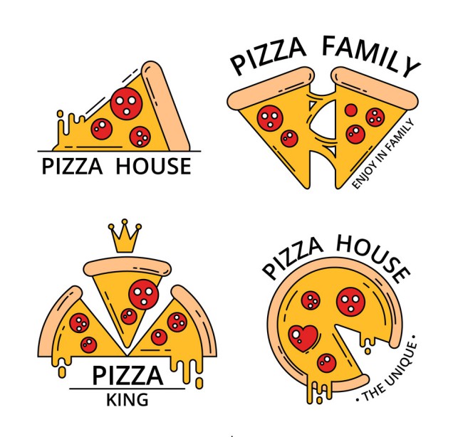 4款彩绘披萨餐馆标志矢量素材普贤居素材网精选