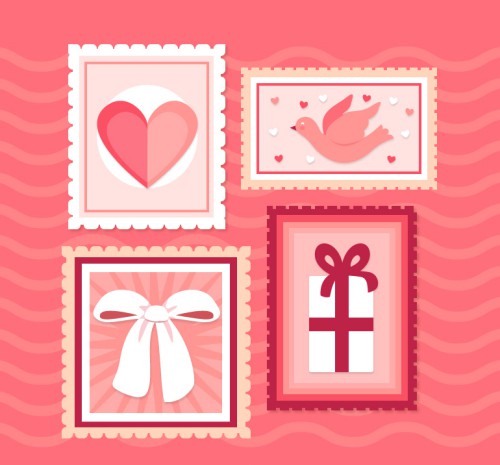 粉色情人节邮票矢量素材16设计网精