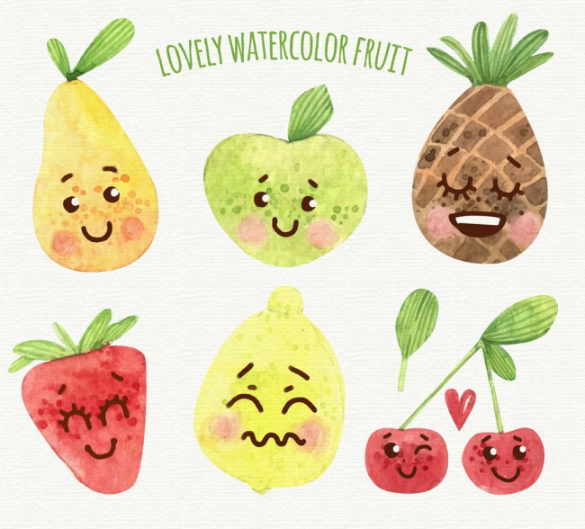 6款水彩绘表情水果矢量素材素材中国网精选