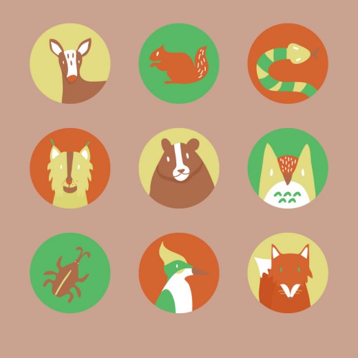 9个圆形卡通森林动物头像矢量素材
