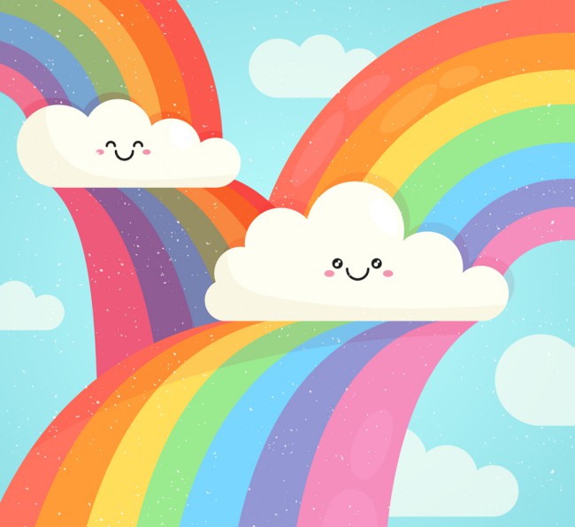 可爱彩虹和笑脸云朵矢量素材16素材网精选